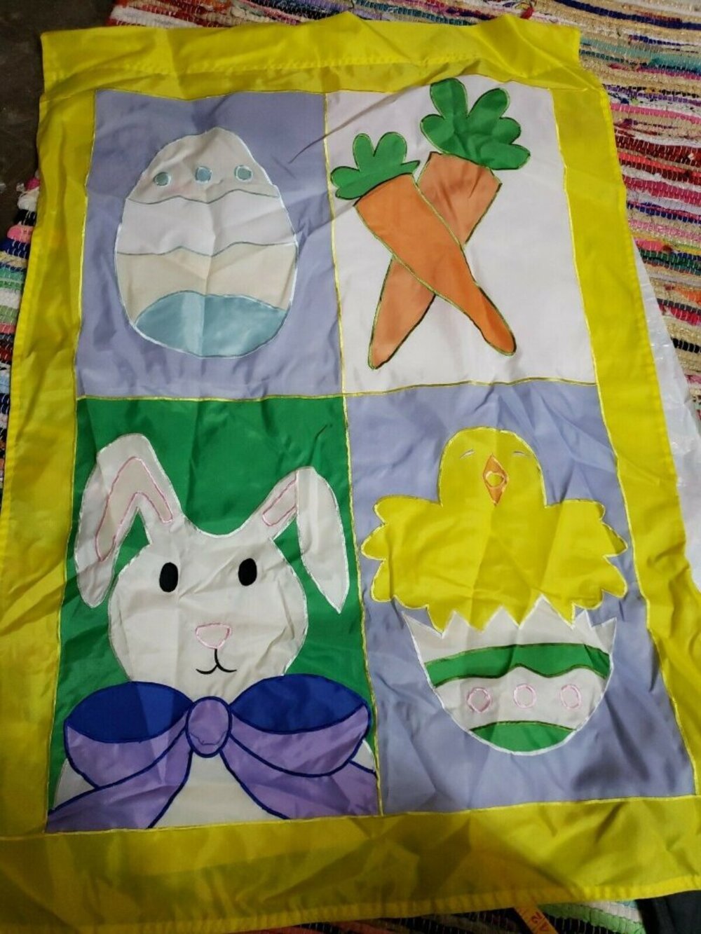 Easter-Themed Nylon Wall Hanging Bunny & Chick Design Yellow Border 36 X 24"